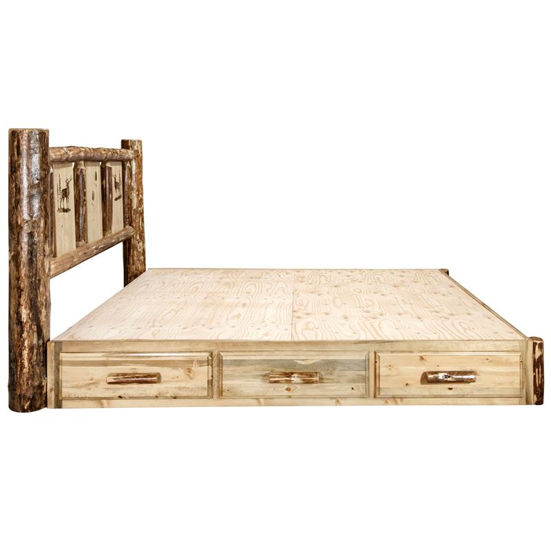 Montana Woodworks Glacier Country Storage Solid Wood Queen Platform Bed in Brown