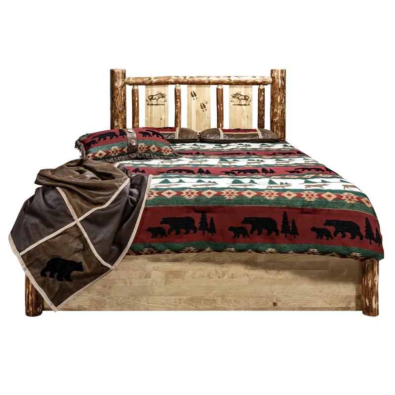 Montana Woodworks Glacier Country Storage Pine Wood Queen Platform Bed in Brown