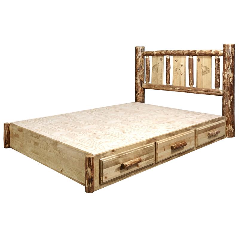 Montana Woodworks Glacier Country Unique Storage Wood King Platform Bed in Brown