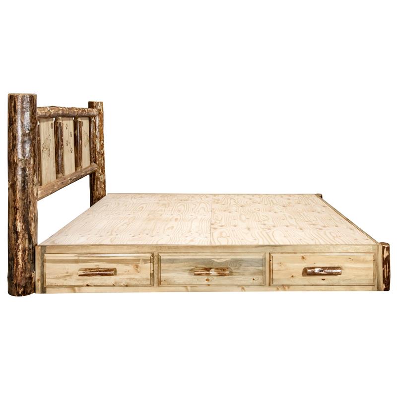 Montana Woodworks Glacier Country Unique Storage Wood King Platform Bed in Brown