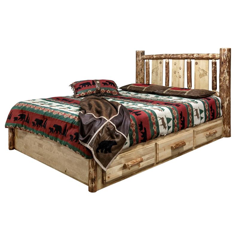 Montana Woodworks Glacier Country Unique Storage Wood King Platform Bed in Brown