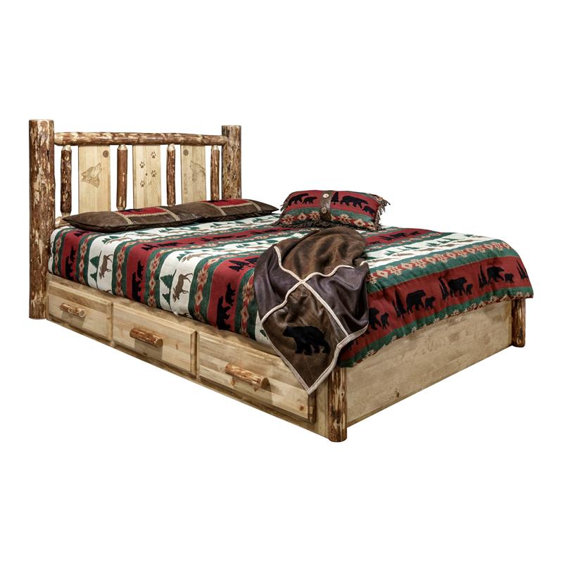Montana Woodworks Glacier Country Unique Storage Wood King Platform Bed in Brown