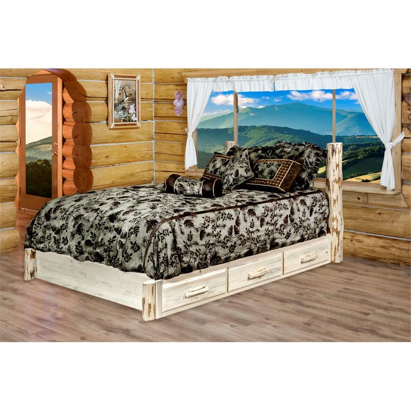 Montana Woodworks Solid Wood Twin Platform Bed with Storage in Natural