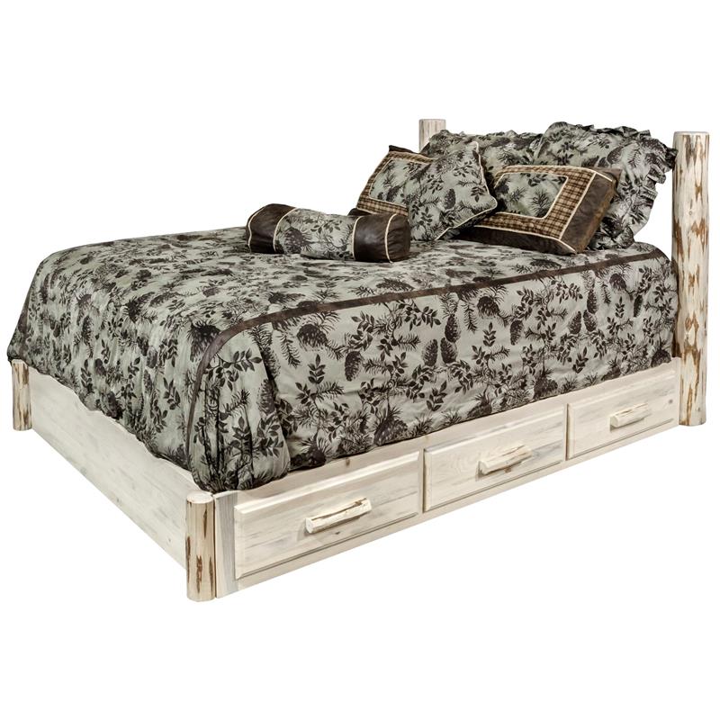 Montana Woodworks Solid Wood Queen Platform Bed with Storage in Natural