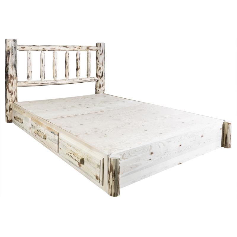 Montana Woodworks Solid Wood King Platform Bed with Storage in Natural