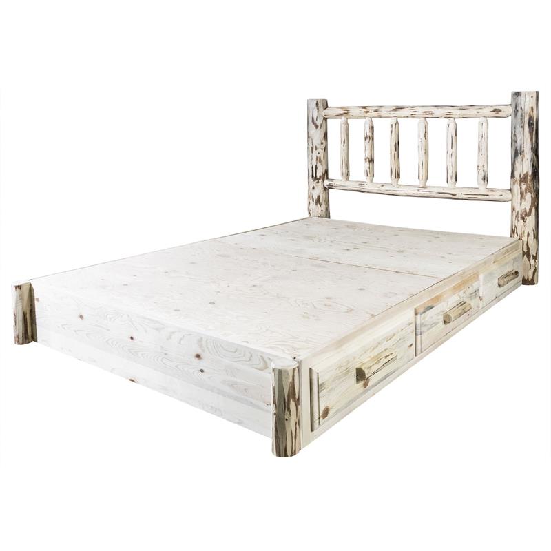 Montana Woodworks Solid Wood King Platform Bed with Storage in Natural