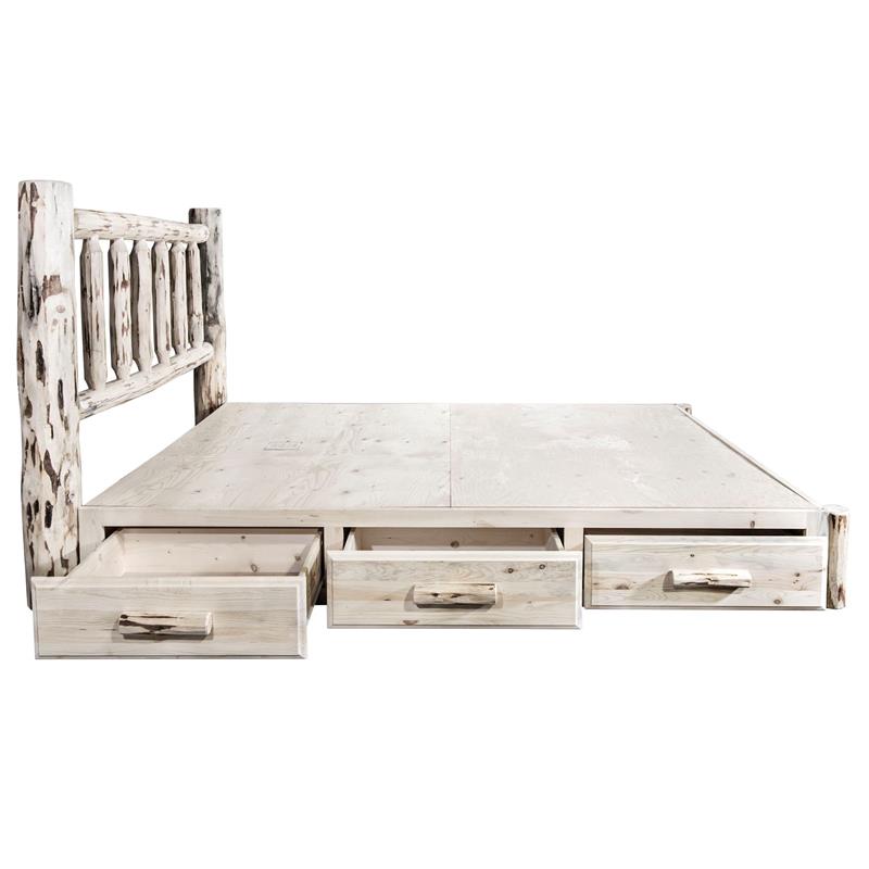 Montana Woodworks Solid Wood King Platform Bed with Storage in Natural