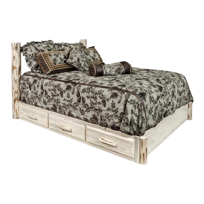 Montana Woodworks Solid Wood King Platform Bed with Storage in Natural