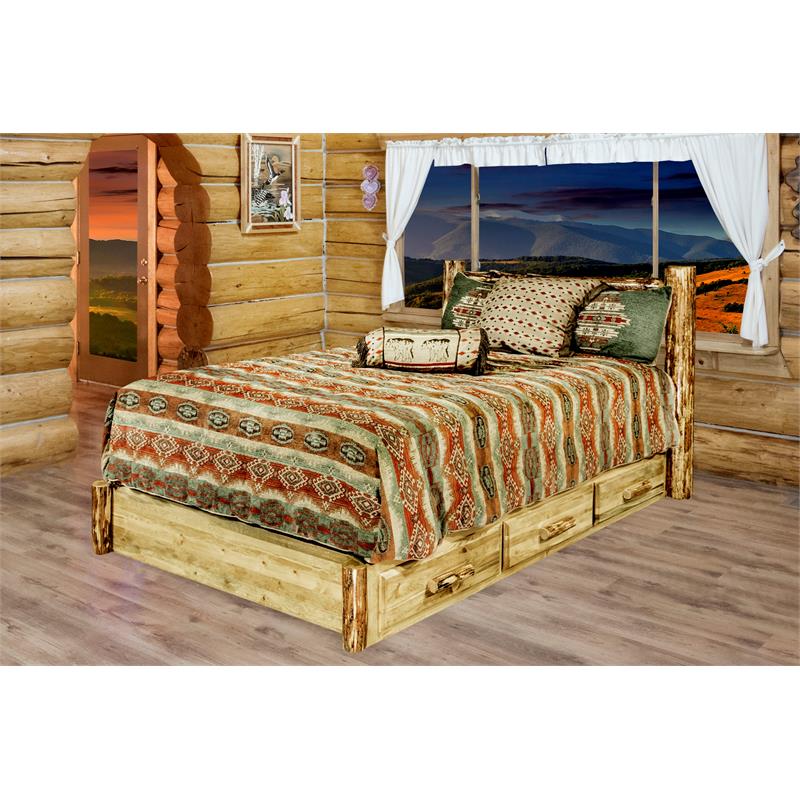 Montana Woodworks Glacier Country Wood King Platform Bed with Storage in Brown