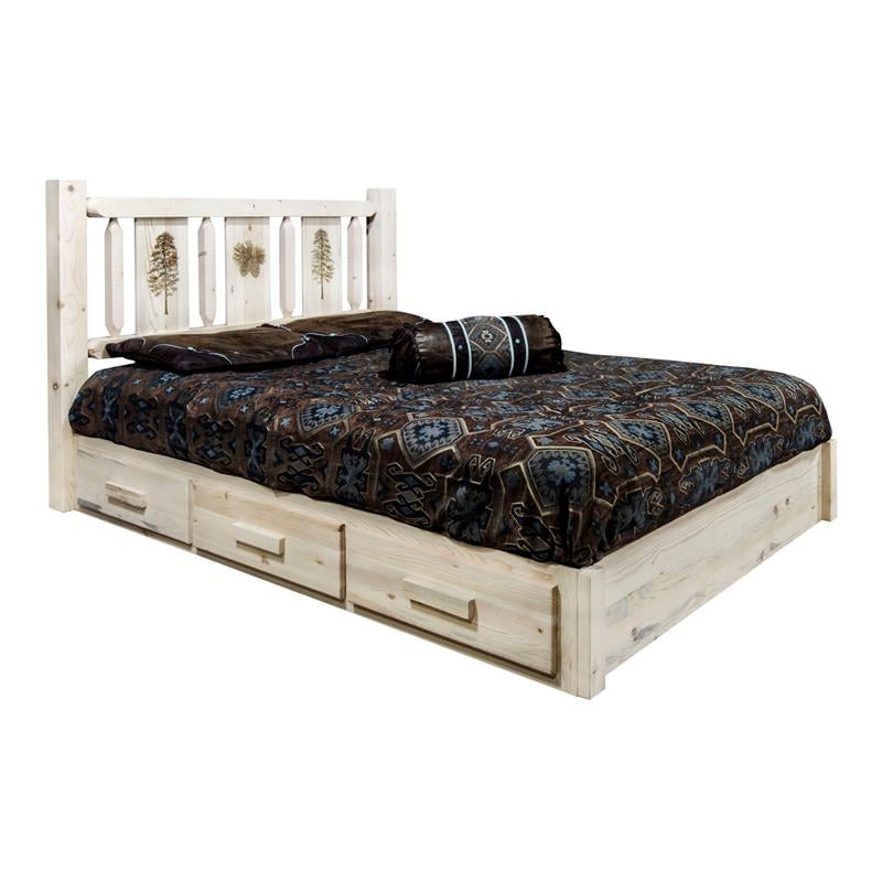 Montana Woodworks Homestead Solid Wood Twin Platform Bed with Storage in Natural