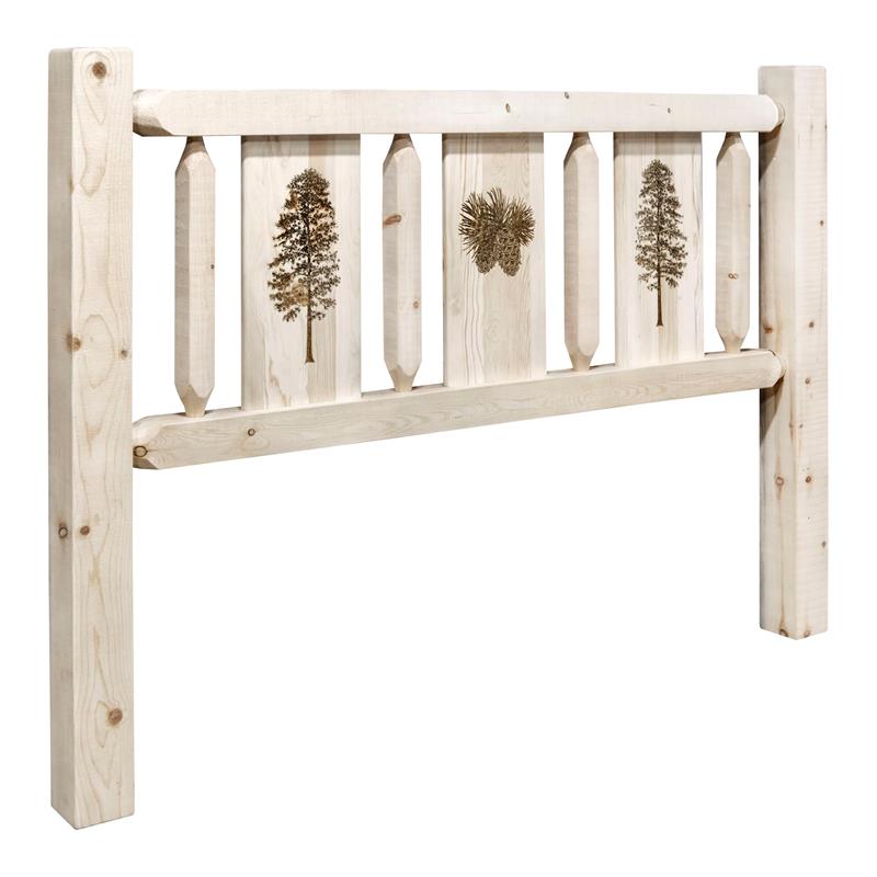 Montana Woodworks Homestead Wood Twin Headboard with Engraved Pine in Natural