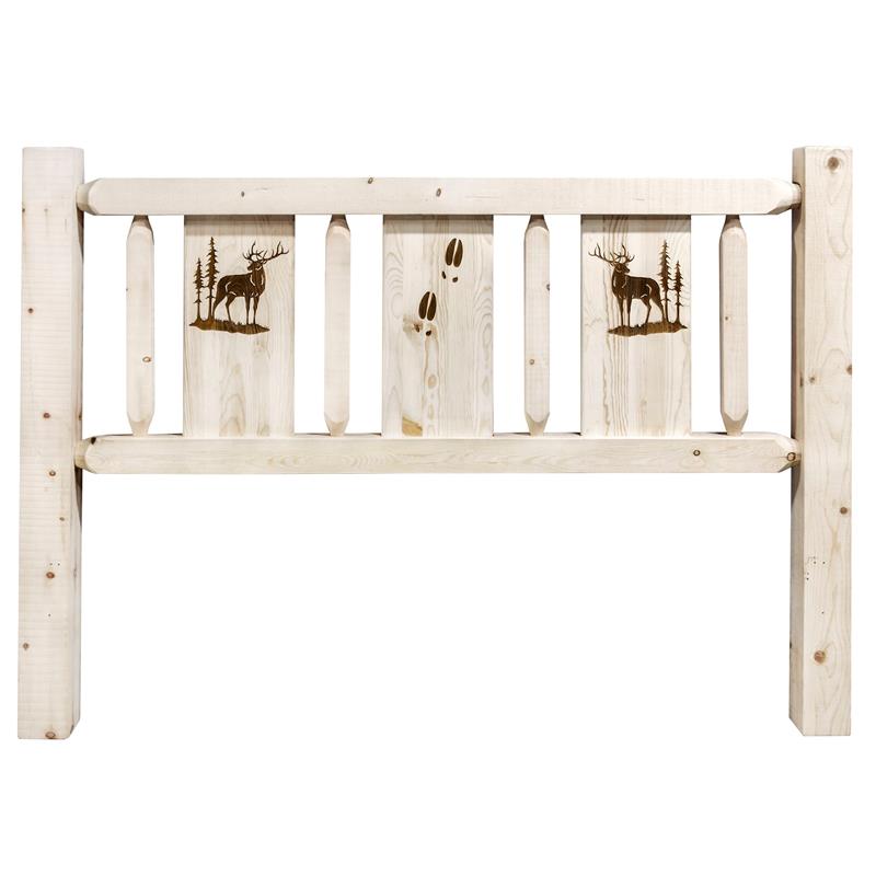 Montana Woodworks Homestead Pine Wood Twin Headboard with Engraved in Natural