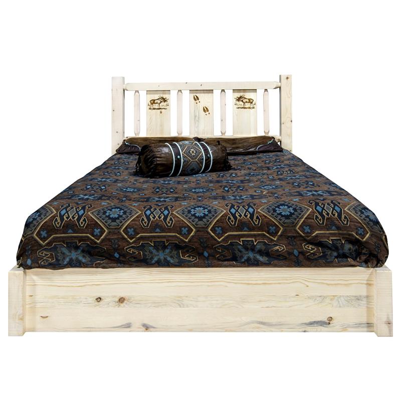 Montana Woodworks Homestead Pine Wood Queen Platform Bed with Storage in Natural