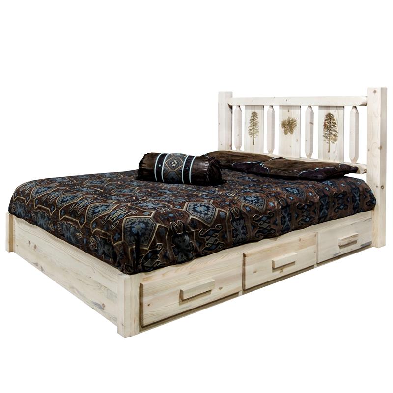 Montana Woodworks Homestead Wood Queen Platform Bed with Storage in Natural