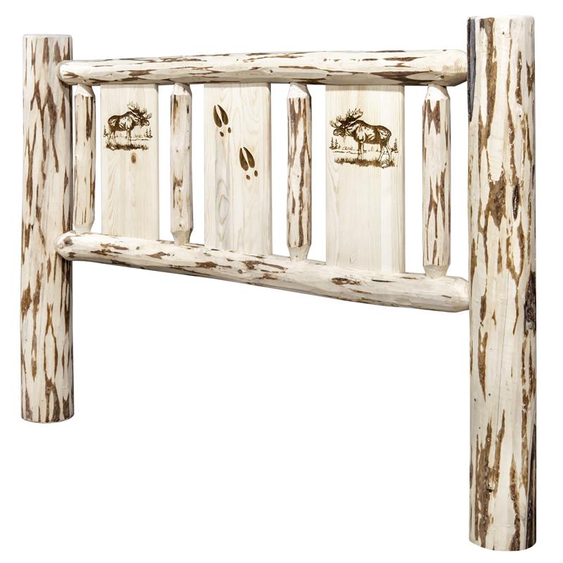 Montana Woodworks Pine Wood Twin Headboard with Engraved Moose Design in Natural