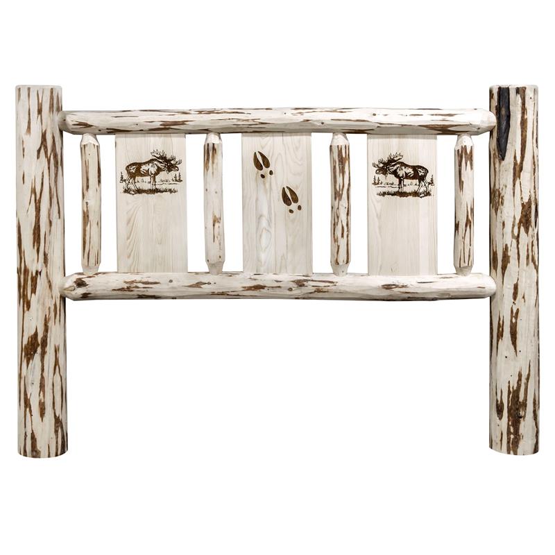 Montana Woodworks Pine Wood Twin Headboard with Engraved Moose Design in Natural