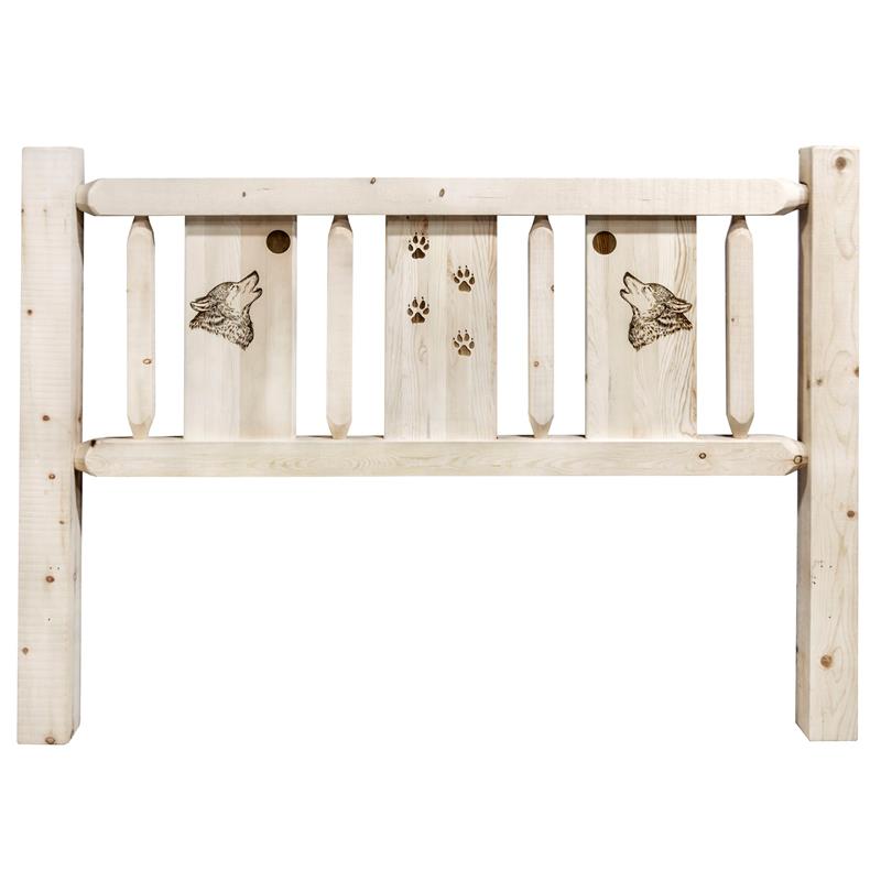 Montana Woodworks Homestead Pine Wood Queen Headboard with Engraved in Natural