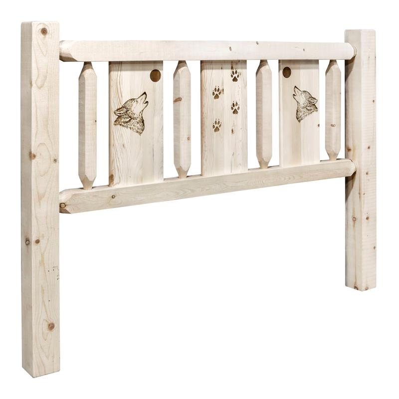 Montana Woodworks Homestead Pine Wood Queen Headboard with Engraved in Natural