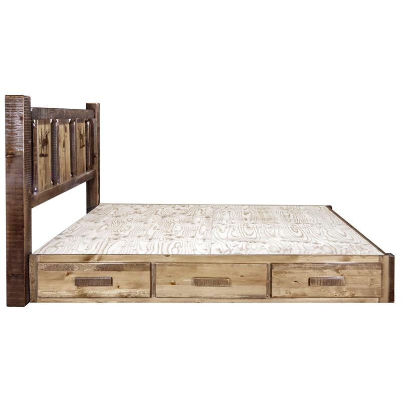Montana Woodworks Homestead Wood Full Platform Bed with Engraved Elk in Brown