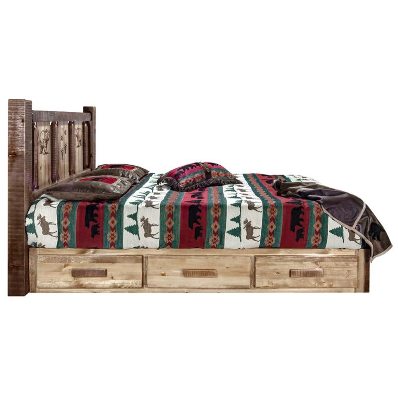 Montana Woodworks Homestead Wood Queen Platform Bed with Engraved Bear in Brown