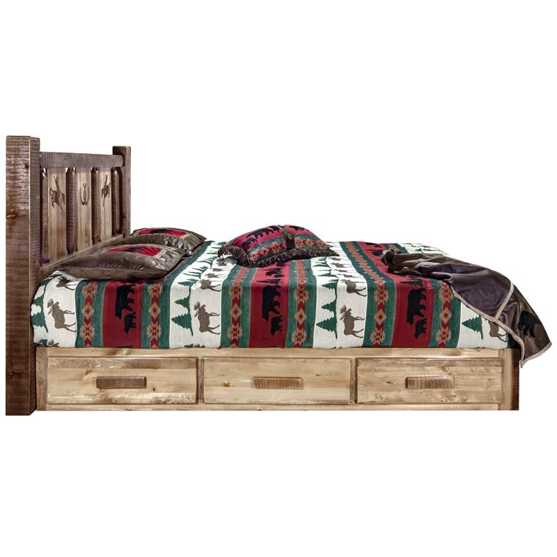 Montana Woodworks Homestead Wood Queen Platform Bed with Engraved Bronc in Brown