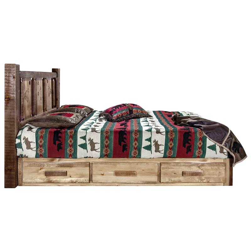 Montana Woodworks Homestead Wood Queen Platform Bed with Engraved Wolf in Brown
