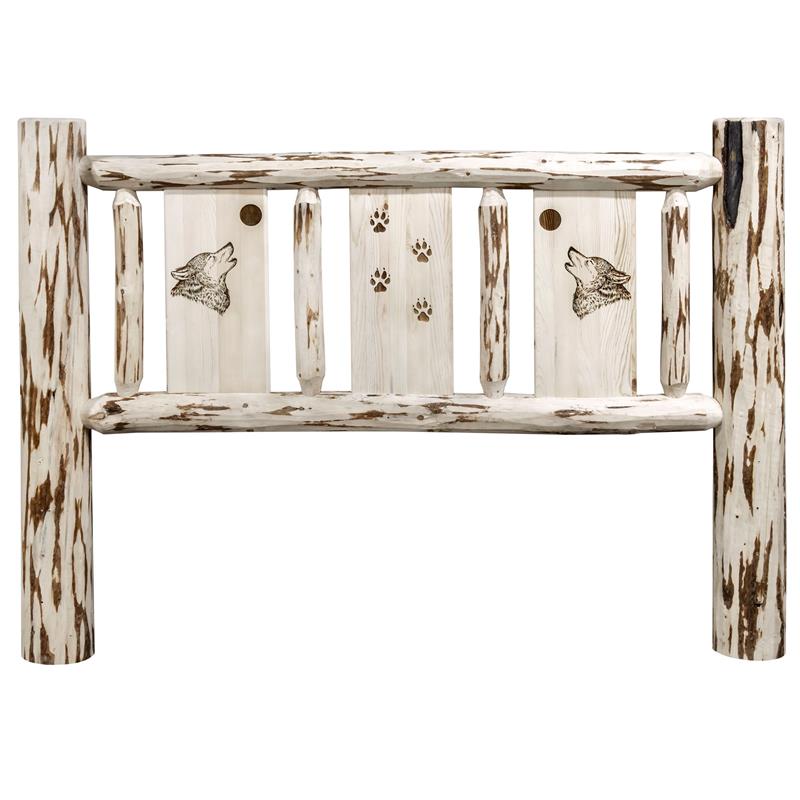 Montana Woodworks Pine Wood Queen Headboard with Engraved Design in Natural