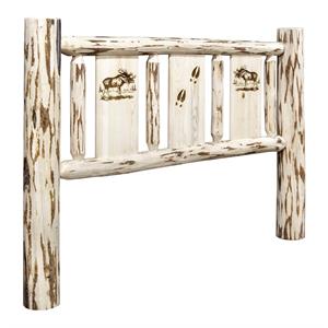 montana woodworks pine wood king headboard with engraved moose design in natural