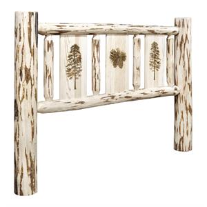 montana woodworks wood king headboard with laser engraved pine design in natural