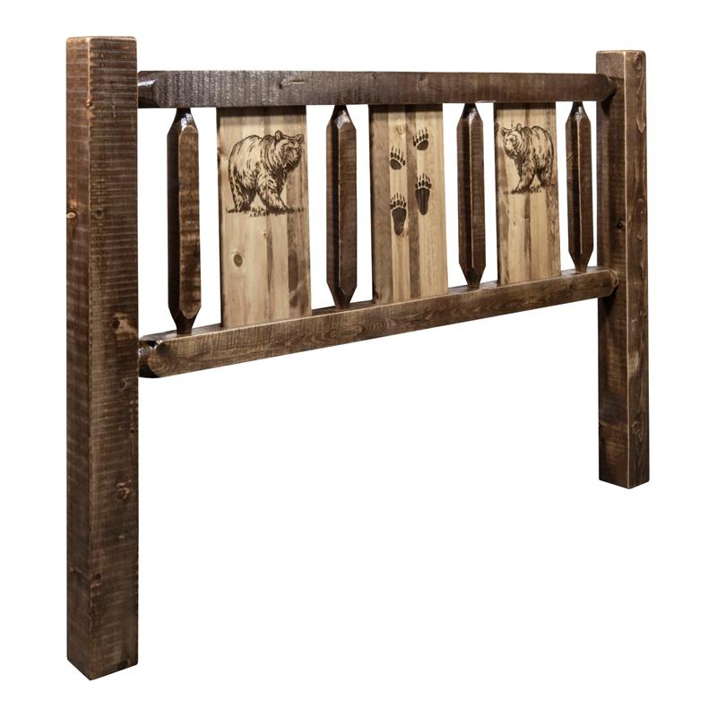 Montana Woodworks Homestead Wood Twin Headboard with Bear Design in Brown
