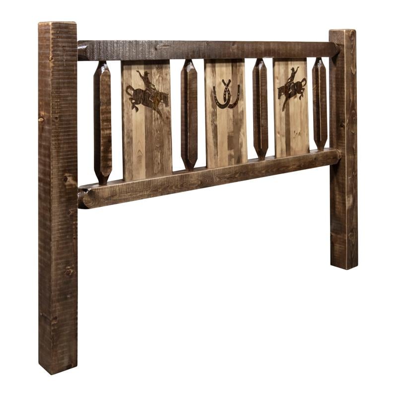 Montana Woodworks Homestead Wood Twin Headboard with Bronc Design in Brown