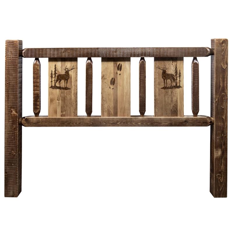 Montana Woodworks Homestead Wood Twin Headboard with Elk Design in Brown