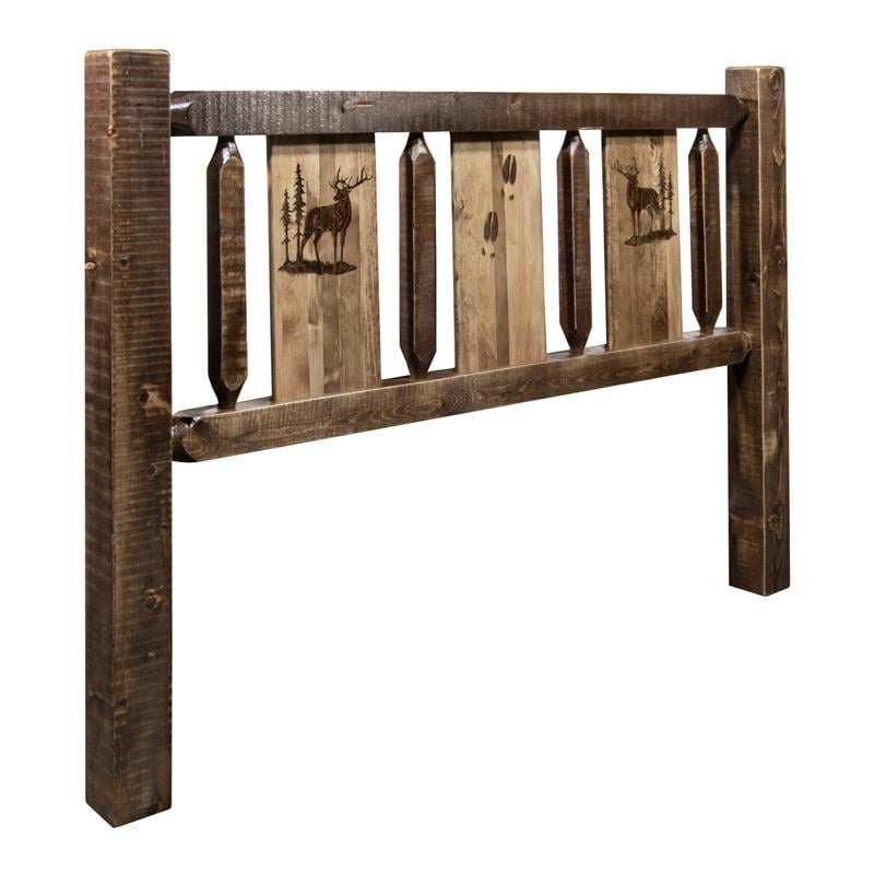 Montana Woodworks Homestead Wood Twin Headboard with Elk Design in Brown