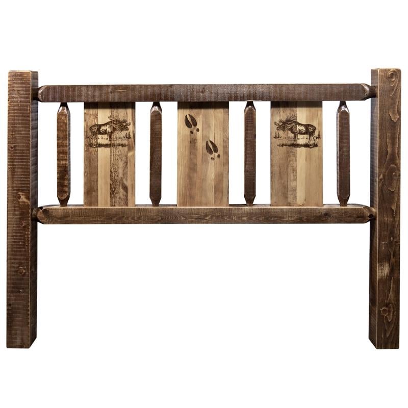 Montana Woodworks Homestead Wood Twin Headboard with Moose Design in Brown