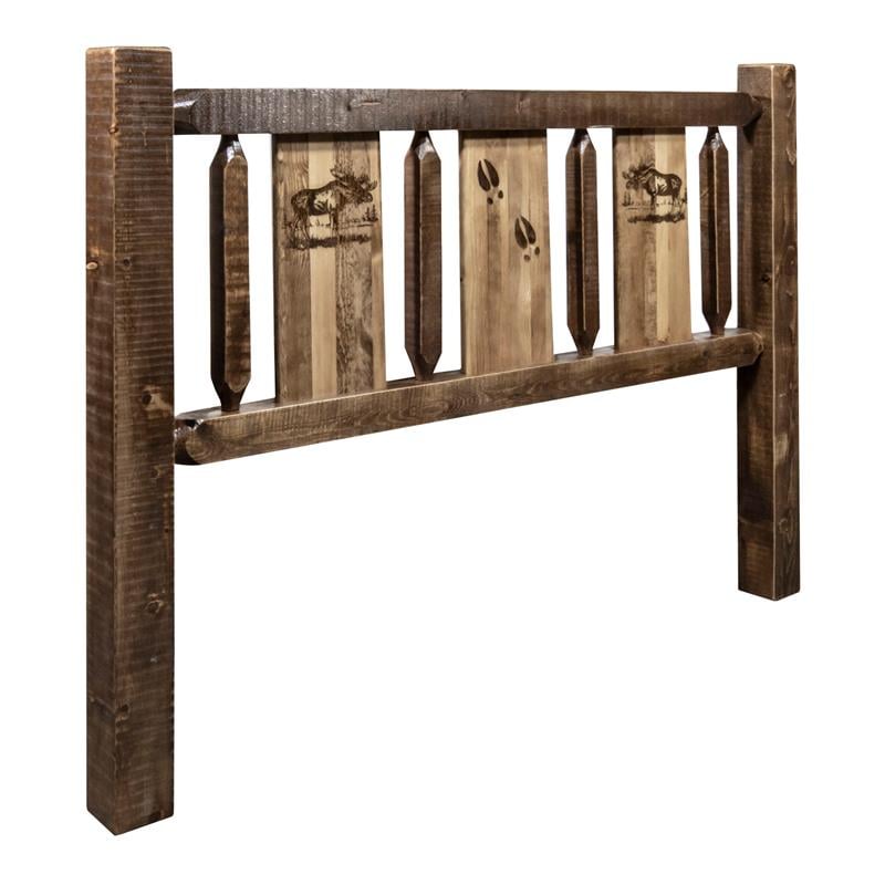 Montana Woodworks Homestead Wood Twin Headboard with Moose Design in Brown