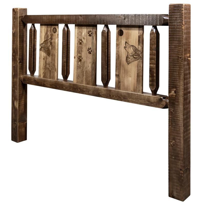 Montana Woodworks Homestead Wood Twin Headboard with Wolf Design in Brown