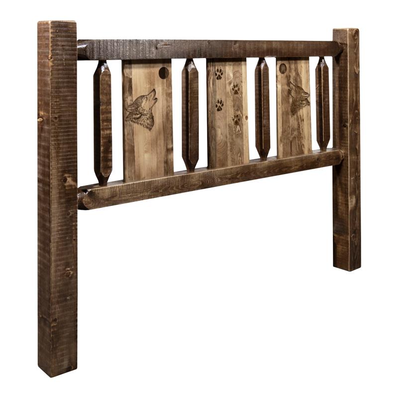Montana Woodworks Homestead Wood Twin Headboard with Wolf Design in Brown