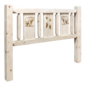 montana woodworks homestead wood twin headboard with engraved bear in natural