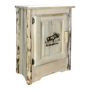 montana woodworks wood accent cabinet with engraved moose design in natural