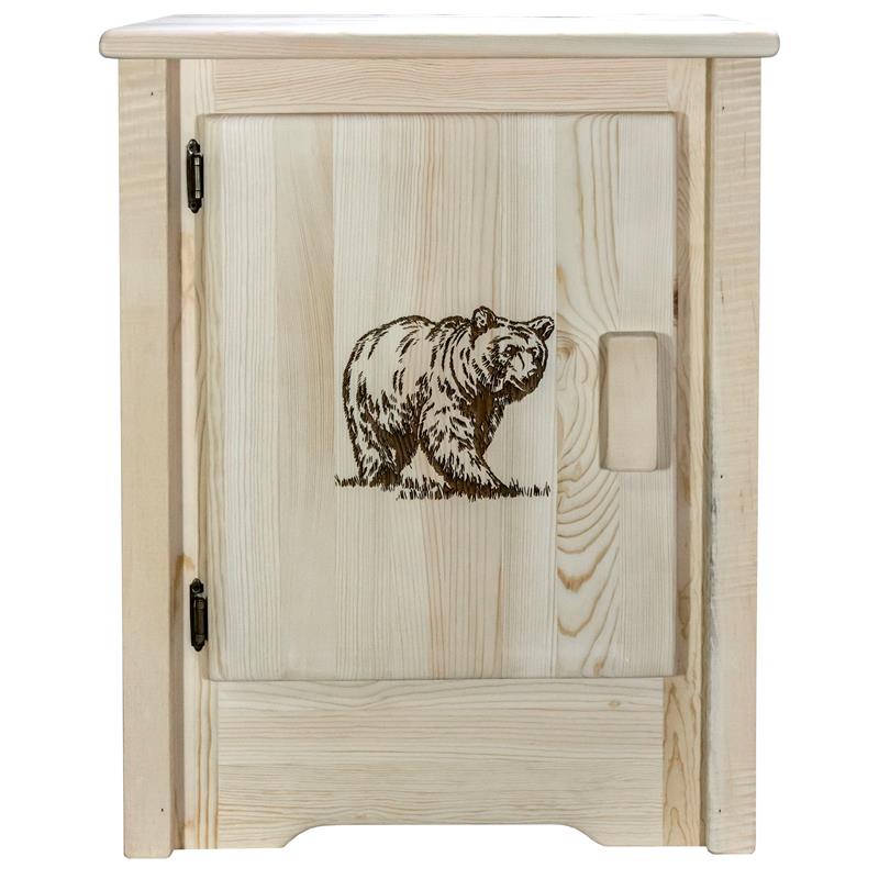 Montana Woodworks Homestead Pine Wood Accent Cabinet with Bear Design in Natural