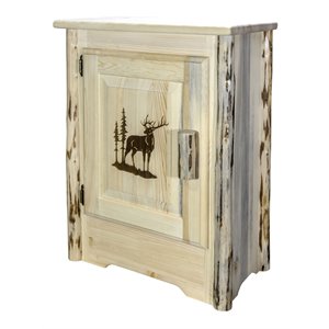 montana woodworks wood accent cabinet with laser engraved elk design in natural