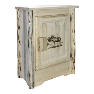 montana woodworks wood accent cabinet with engraved moose in natural