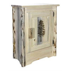 montana woodworks wood accent cabinet with engraved pine design in natural