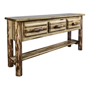 Montana Woodworks Glacier Country Wood Console Table with 3 Drawers in Brown
