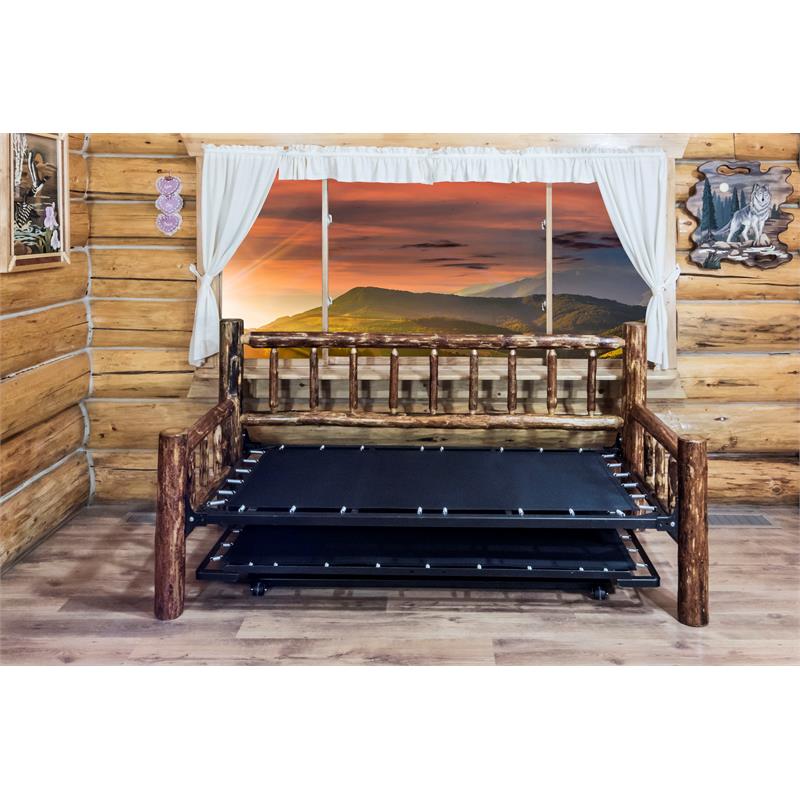Montana Woodworks Glacier Country Wood Day Bed with Pop Up Trundle Bed in Brown