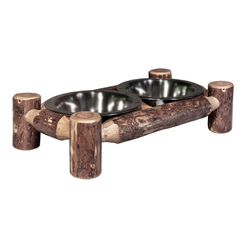 Montana Woodworks Glacier Country Small Solid Wood Pet Feeder in Brown