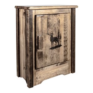 montana woodworks homestead wood accent cabinet with elk design in brown