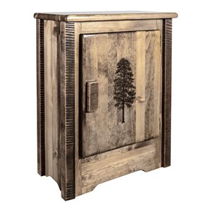 montana woodworks homestead wood accent cabinet with pine design in brown