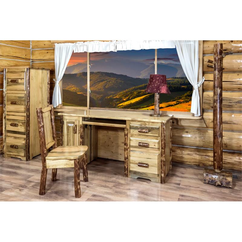 Montana Woodworks Glacier Country Wood Computer Desk in Brown Lacquered