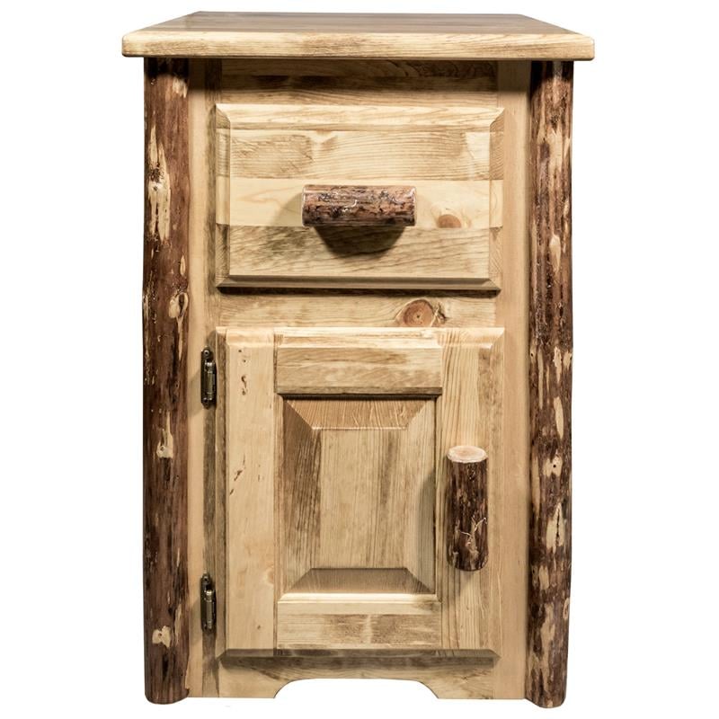 Montana Woodworks Glacier Country Wood End Table with Drawer and Door in Brown
